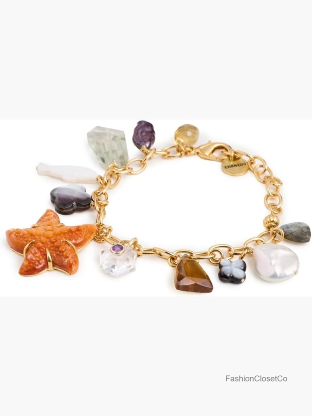 Vermeil Gemstone Charm Bracelet - Green Amethyst Labradorite Whiskey Quartz